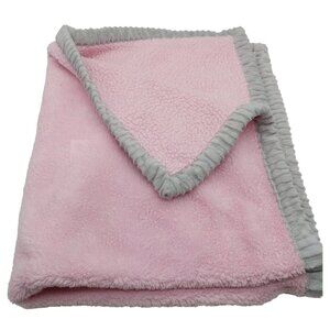 Chick Pea Pink Gray Baby Ribbed Trimmed Security Blanket 30" x 36"